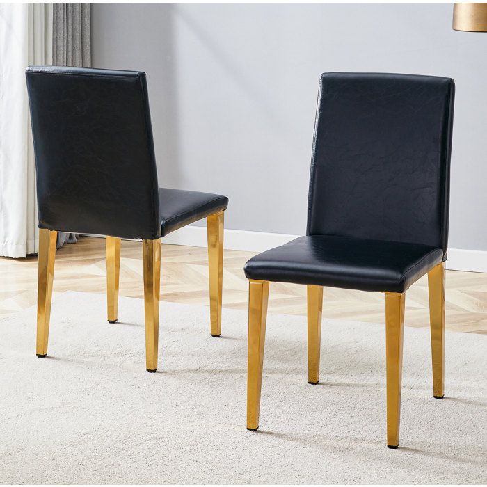 WUVRIE Lot de 2 chaises de salle à manger noir et doré dossier haut PU et métal style moderne