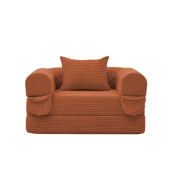 Fauteuil Convertible en Velours Côtelé orange avec Individuel convertible orange et futon pliant gain de place 120×85×65cm