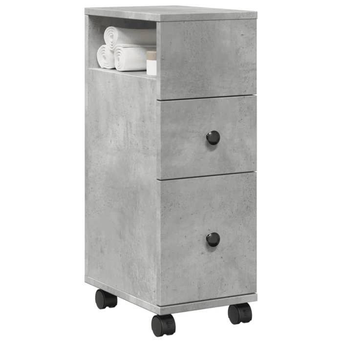 Gris Meuble étroit de salle de bain à roulettes gris béton - Meuble Rangement LV38172