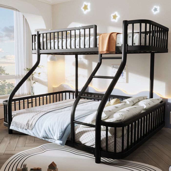 Lits superposés 90/140x200cm lit enfant avec barrières de sécurité et échelle lit 3 places avec sommier à lattes metel noir