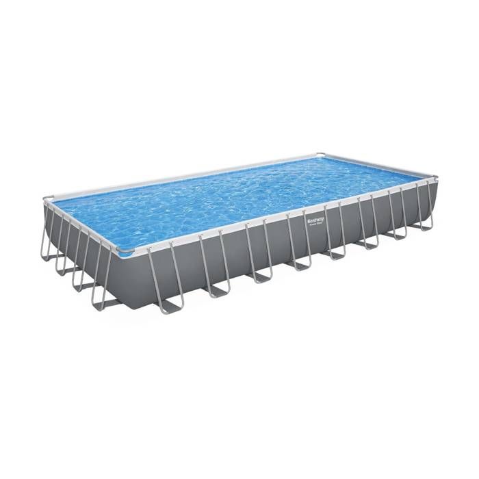 Piscine tubulaire BESTWAY - Ambre 50m² - grise, piscine rectangulaire 10x5m avec pompe de filtration à sable, échelle, 956 x 488cm