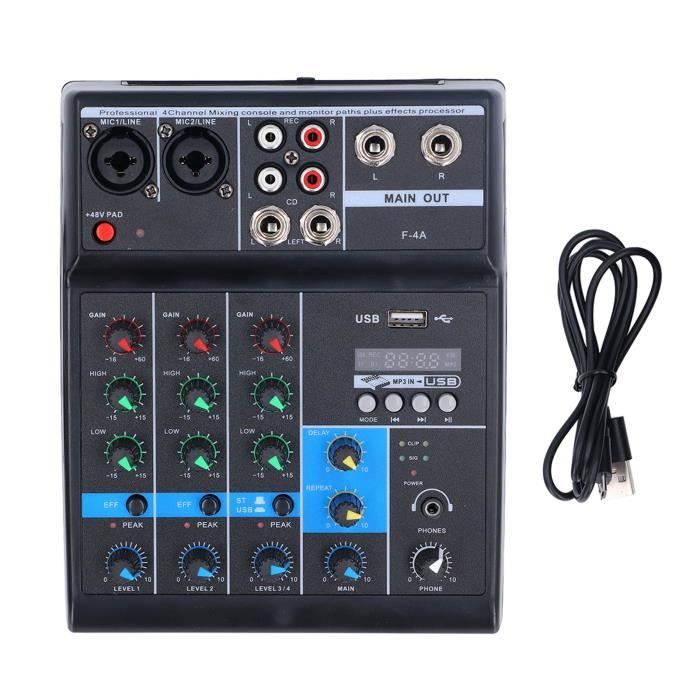 Table De Mixage DJ 4 Canaux Avec Bluetooth Et Alimentation Fantôme 48V - Interface USB - Pour DJ Débutants Et Pros - Son Professionnel - 1