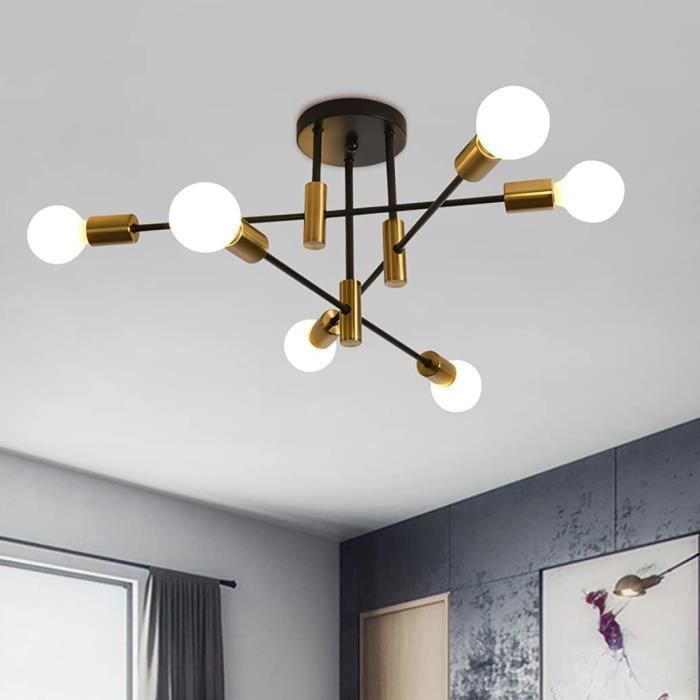Ganeed LustreLustre Spoutnik réglable industriel du milieu du siècle à 6 lumières pour cuisineOr & NoirMétalE27LxH:62cm x 29cm