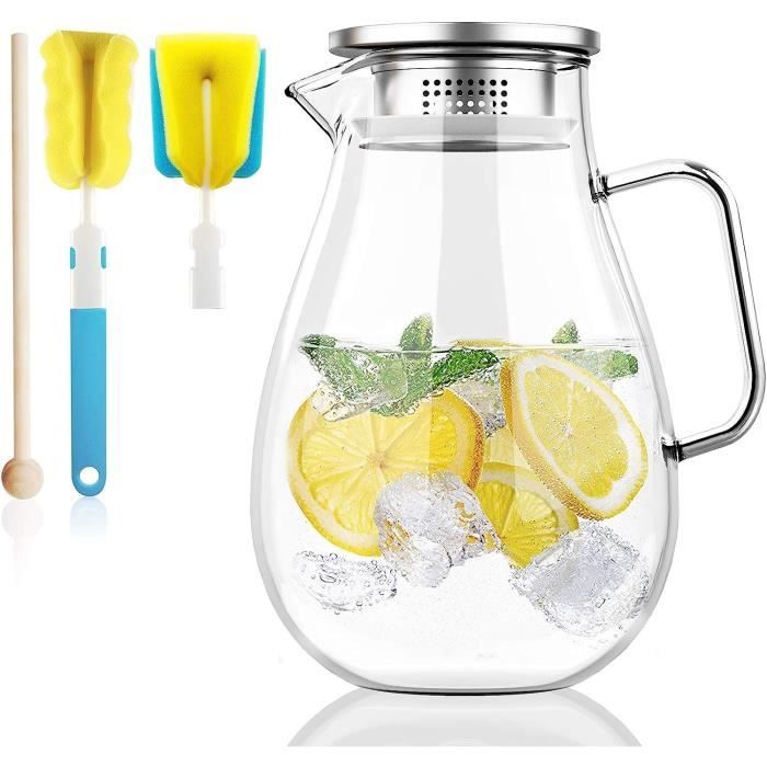 2X Pichet en Plastique pour Réfrigérateur, 2L Pichet à Jus avec