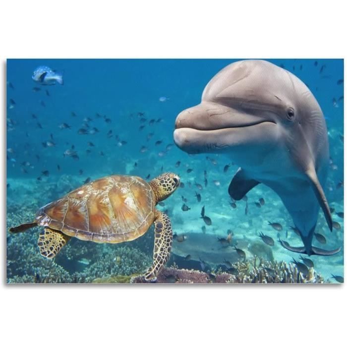 Grand Sticker Mural 3D Dauphin Pour Porte - Déco Chambre Et Salon - Autocollant Mural Amovible Et Imperméable - Facile à Poser - 95x215cm