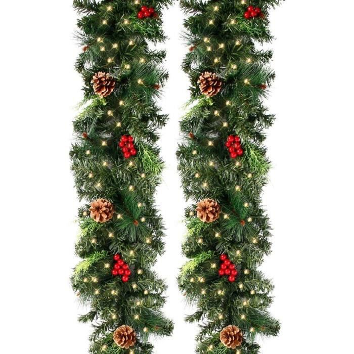 2 Guirlandes Sapin Artificiel Vert 5,5 M (total 11 M) - Pour Décoration Noël Intérieur/extérieur - Flexible