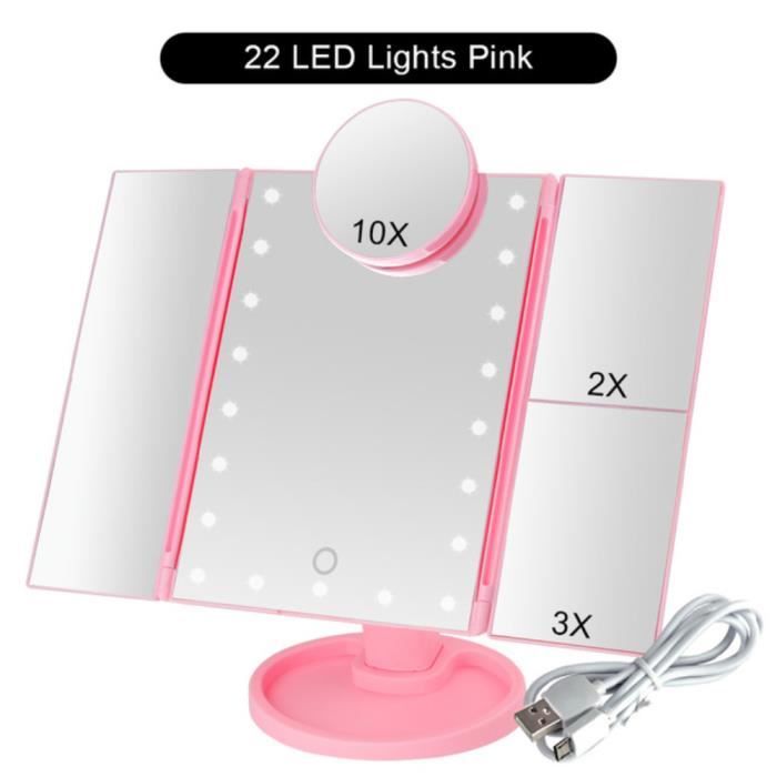 Miroir De Maquillage Grossissant X10 Avec Lumière LED Tactile - Bras Rotatif 360° Et Ventouse Puissante - Pour Salle De Bain, Voyage Et Maison