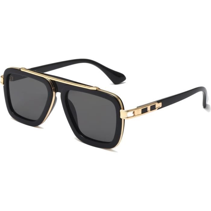 Lunettes De Soleil Carre Homme Femme Retro Lunettes De Soleil Pilote A Monture Metallique Carree Lunettes Carre Vintage Uv4 u4653 Cadre Noir Dore 2 Achat Vente lunettes de soleil Neuf Cdiscount