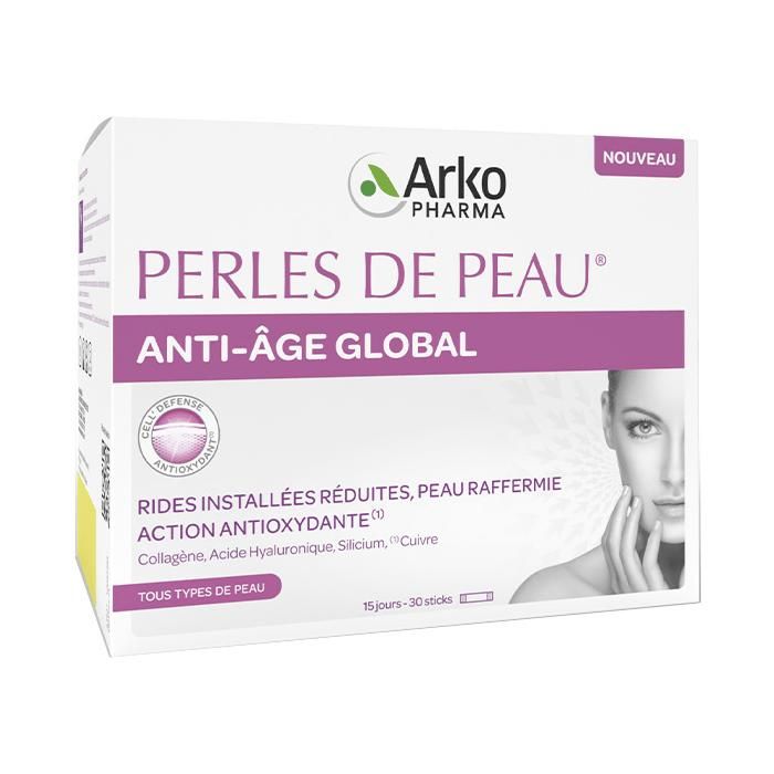 Comparer les prix de Perles de Peau Anti-Âge Global - Arkopharma - 60 sticks - Densité - Élastique - Rides réduites