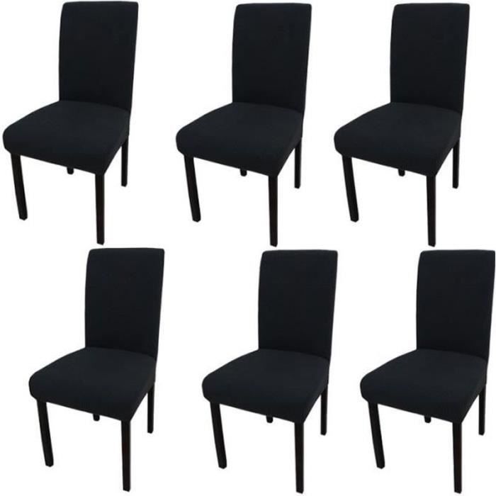 Housse de chaise - Extensible - Lot de 6 - Noir - Lavable