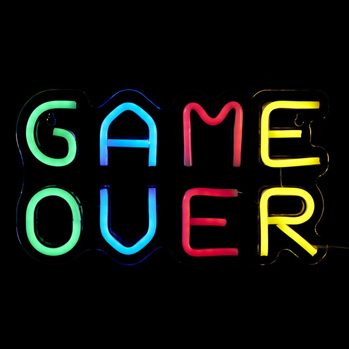 Lampe LED - HOME DECO FACTORY - GAME OVER - Effet néon - Multicolore - Recharge USB