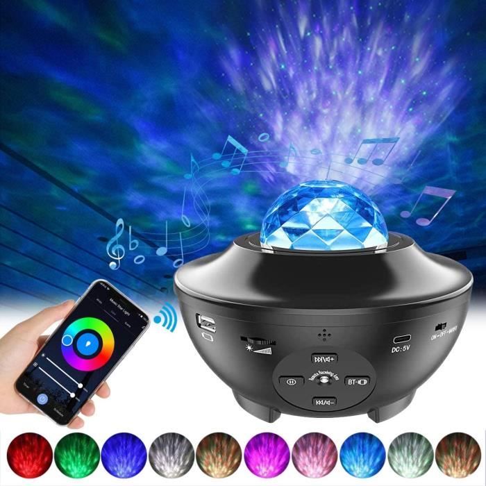 Veilleuse Étoile Lampe de Rotatif Veilleuses Télécommandées Luminosité Réglable avec Haut-Parleur Bluetooth Blanc Auxmir Projecteur Ciel Étoilé Lecteur Musique à Couleurs pour les Fêtes 