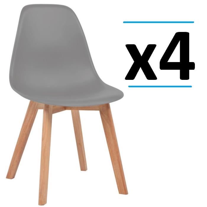 lot de 4 chaises en plastique gris avec pieds en bois d'hevea vintage design bureau salon cuisine salle à manger