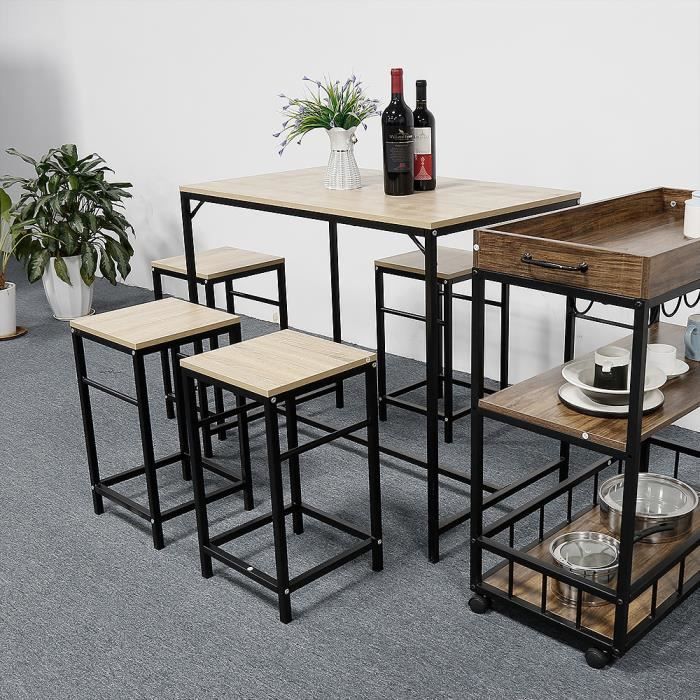 Luxs Table Mange Debout Table Haute Cuisine Avec 4 Tabourets Pour