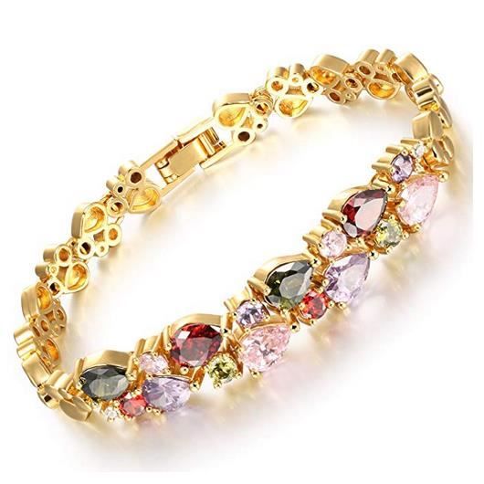 Fashion Femmes Multicolore Cristal Plaqué Or Femmes Chaîne Bracelet Bangle