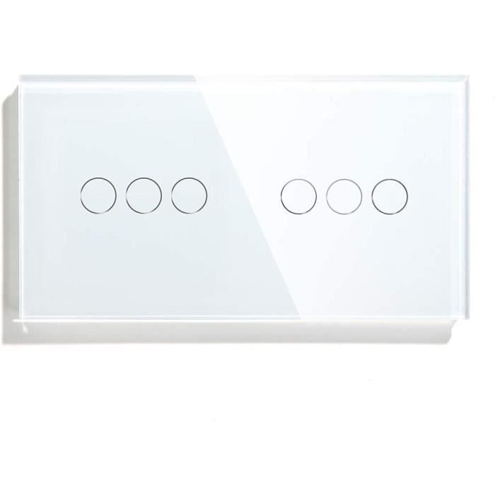 Interrupteur Tactile 1 Gang 2 Voie BSEED - Écran Verre Trempé Rétroéclairé Noir 86x86mm