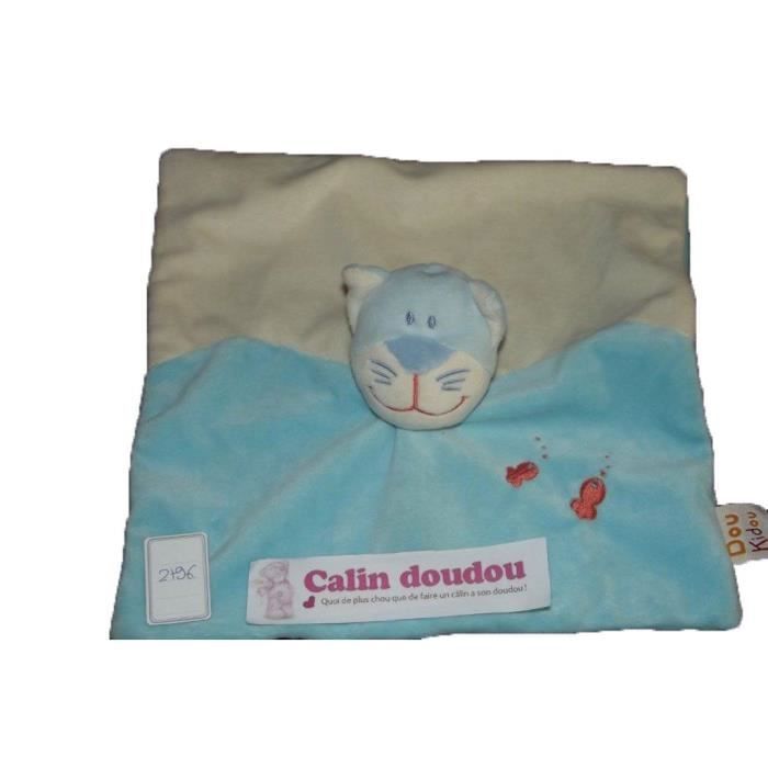 Doudou doukidou chat plat blanc bleu poisson rouge Cdiscount