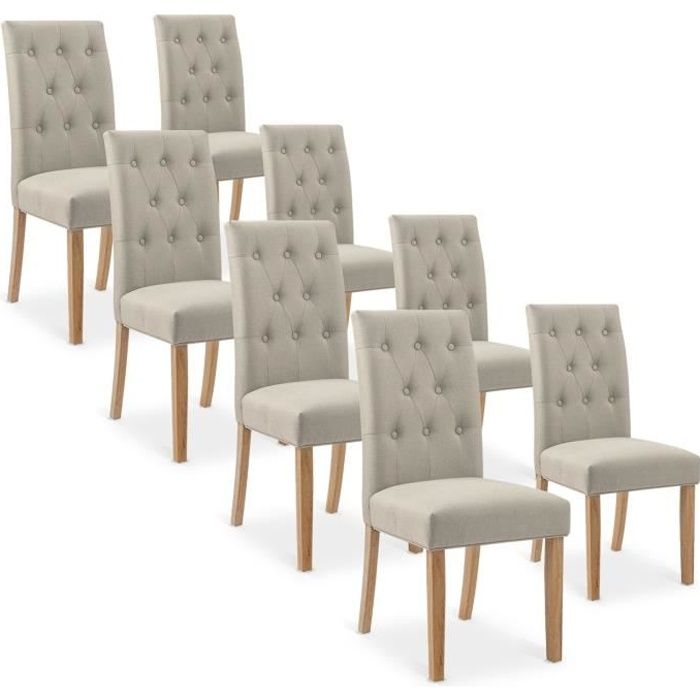 chaises capitonnées gaya en tissu beige - lot de 8 - style contemporain