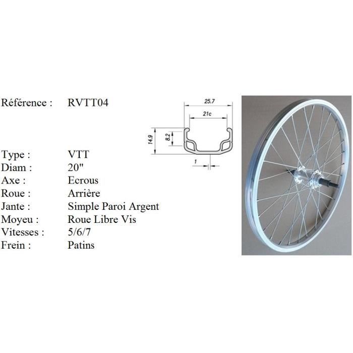 Roue arriere vtt 20 pouces best sale