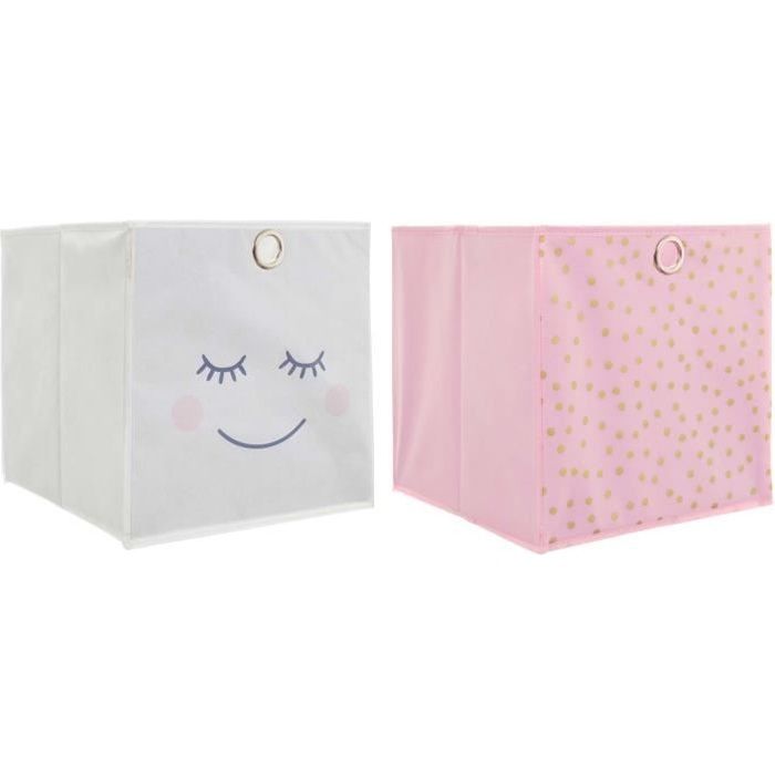 cubes de rangement (lot de 2) girly - rose et gris 30 x 30 x 30 cm
