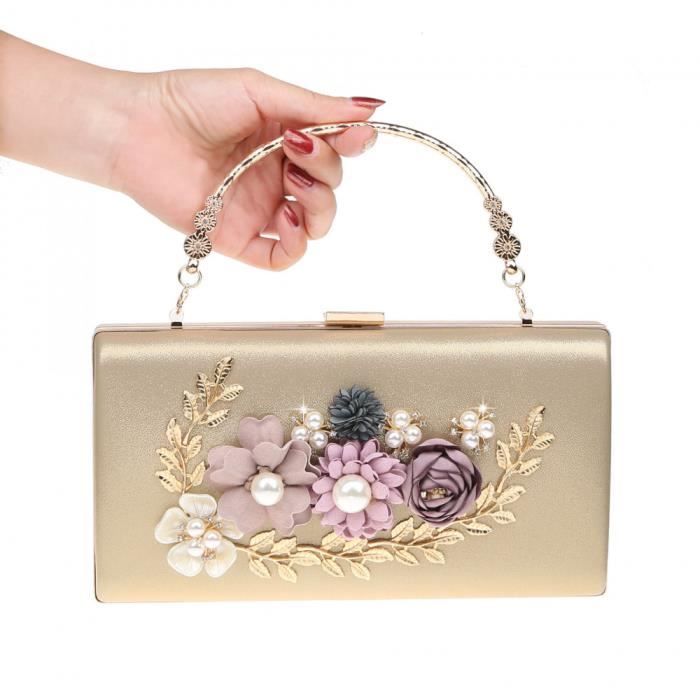 Pochette Du Soir Femme Soiree Pochette Fleur Embrayage Sac a Main or SACOCHE