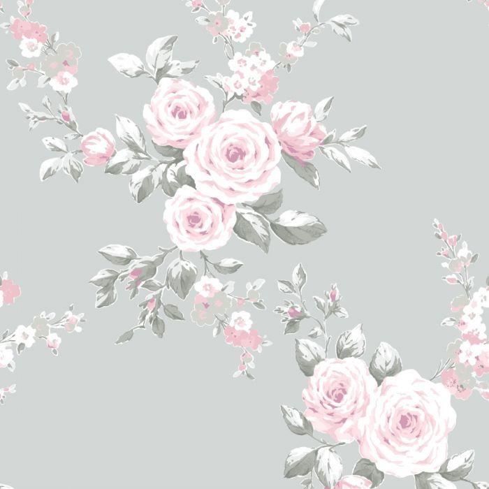Lipsy London Bloom Rouge Papier peint Floral paillettes rose gris Muriva Coller Au Mur