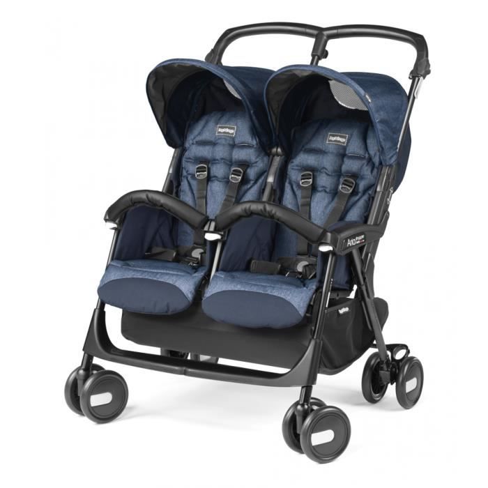 Peg Perego - Passeggino Gemellare Aria Twin Shopper Indigo - Bleu - Leggero - Comodo - Sicuro