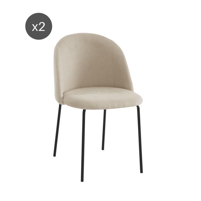 Lot de 2 chaises BROOKLYN tissu beige pieds métal noir