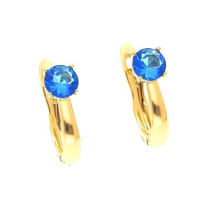Boucles D'oreilles Dormeuses Zircon Bleu Et Cristaux - Argent Plaqué Or - Thaïlande