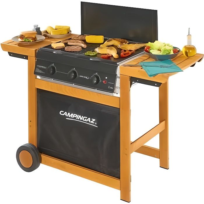 Barbecue à gaz grill et plancha 14 KW CAMPINGAZ Adelaide 3 Woody Piezo