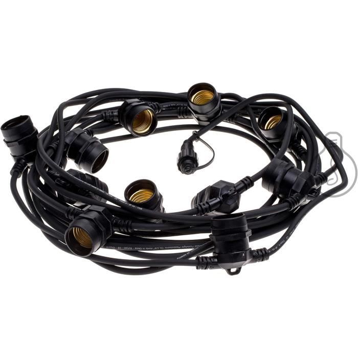 Guirlande Lumineuse Extérieure 5m - 10 Douilles E27, IP54, Câble Noir | Pour Jardin, Terrasse, Mariage, Fêtes