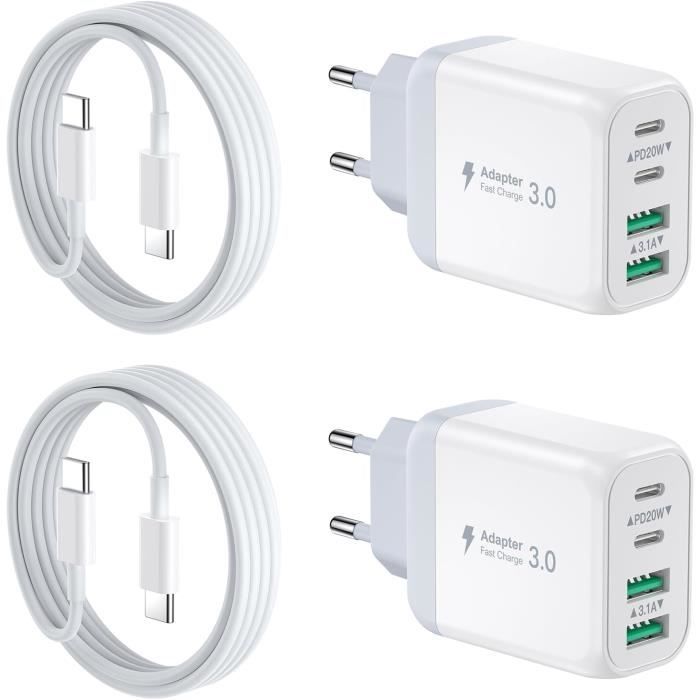 [2 Pack] Chargeur Mural Usb-C, 40W 4Port Qc+Pd 3.0 Power Adapter, Dual ...