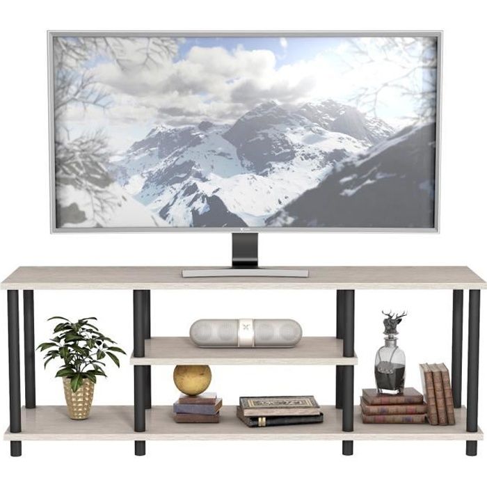 costway meuble tv à 3 niveaux pour télévision jusqu'à 50 pouces, banc tv moderne avec structure en métal, pour salon, chambre, gris