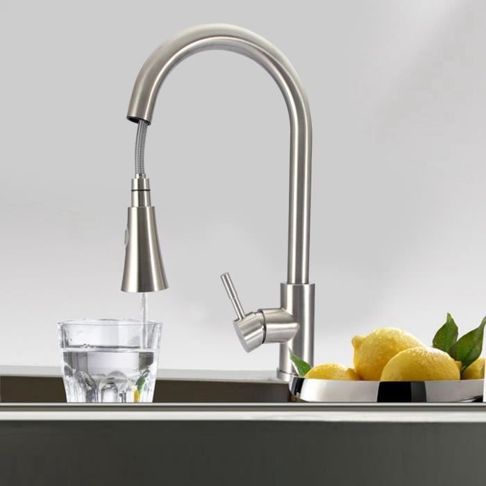 Douche UK Standard G1/2 Brushed Stainless Steel Pull Out Kitchen Faucet