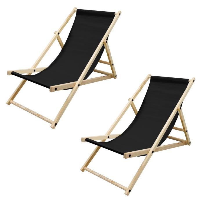 2x chaise longue de jardin pliante bain de soleil de plage chilienne noir 120 kg