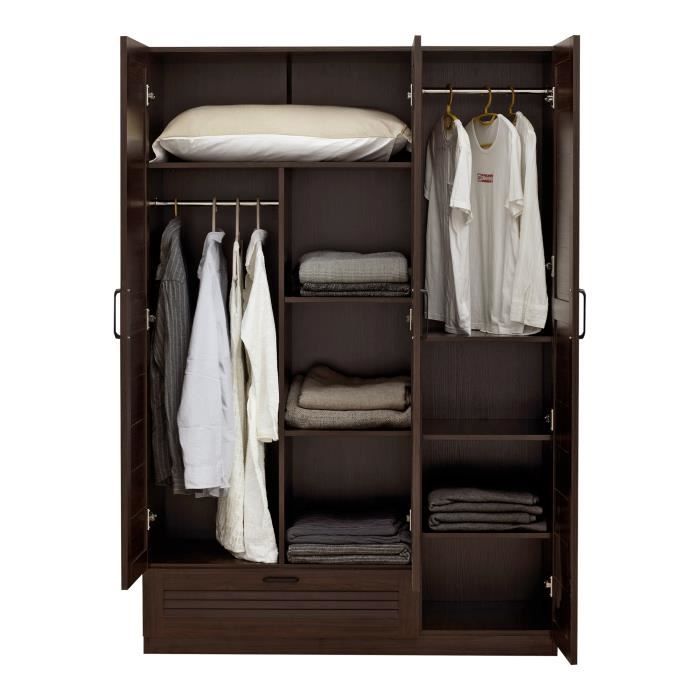 Armoire de chambre Finning 7 étagères 1 tiroirs MDF 176 x 120 x 52 cm effet noyer foncé