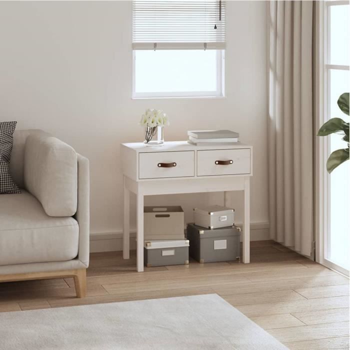 famirosa table console blanc 76,5x40x75 cm bois massif de pin-750