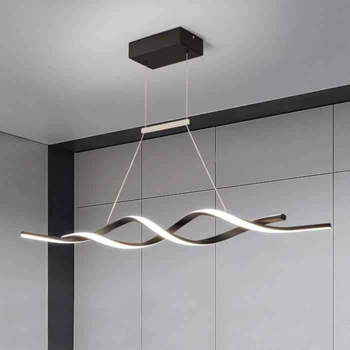 GANEED-Lustre moderne-Suspension LED Dimmable avec télécommande-Forme d’onde acrylique-Noir