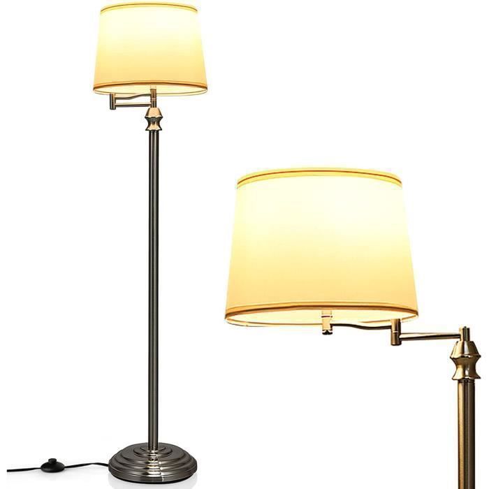 GOPLUS Lampadaire sur Pieds avec Bras Oscillant Rotative à 360° Abat-jour Amovible&Interrupteur au Pied Convient Ampoule de E27 40W
