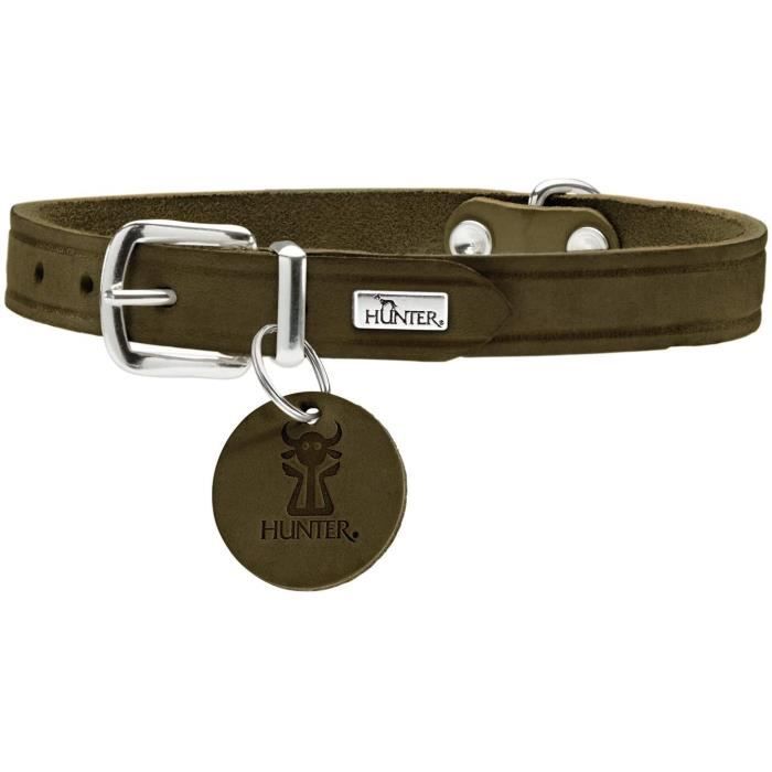 Meilleurs prix pour HUNTER Aalborg Collier pour Chien en Cuir Simple et résistant Vert Olive 60 cm - 67298
