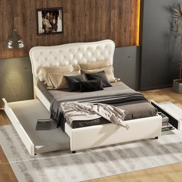 lit double - kana - 140x200 cm - moderne - 2 tiroirs - avec un lit gigone