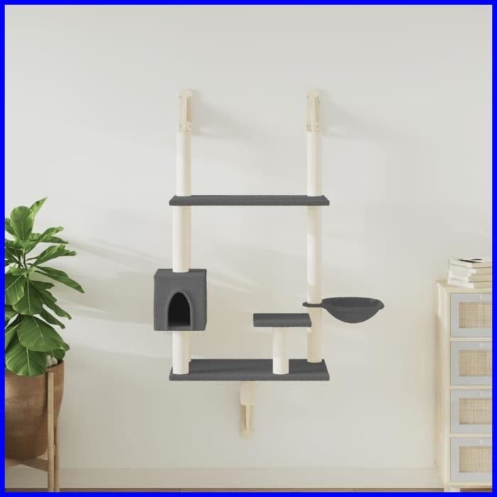 Comparer les prix de Livraison Rapide Arbre à chat mural avec griffoir gris foncé 153 cm AF935 - Dbaiyi-Ddis