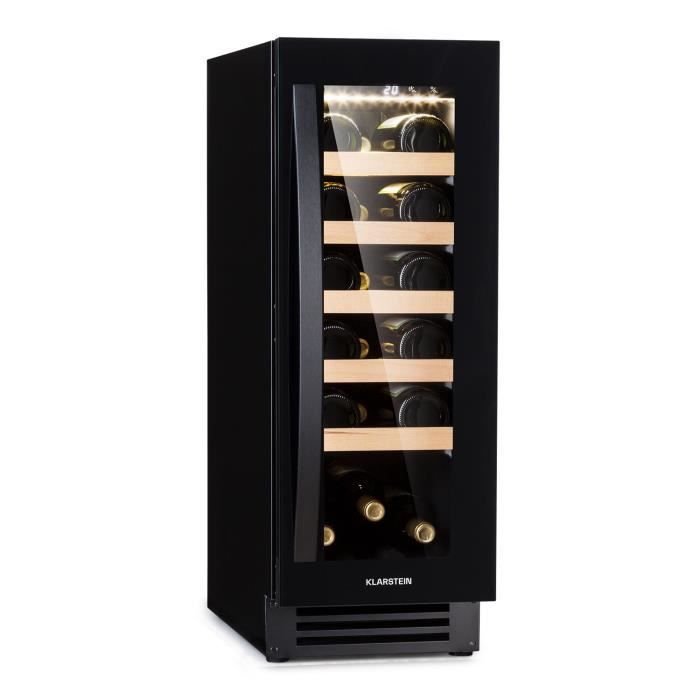 Cave à vin encastrable - Klarstein - Vinovilla 20 - 50 L - 20 bouteilles - Porte vitrée acier inoxydable - Noir - Klarstein