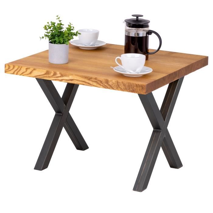 lamo manufaktur table basse industrielle - bois massif - salon - 60x60x47cm - frêne rustique - pieds acier brut - modèle design