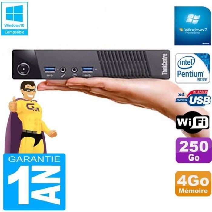 Ultra Mini PC Lenovo M73 USFF Tiny G3250T 4Go Disque 250Go Wifi W7 Reconditionné - Lenovo reconditionné disponible sur Cdiscount Seconde Vie
