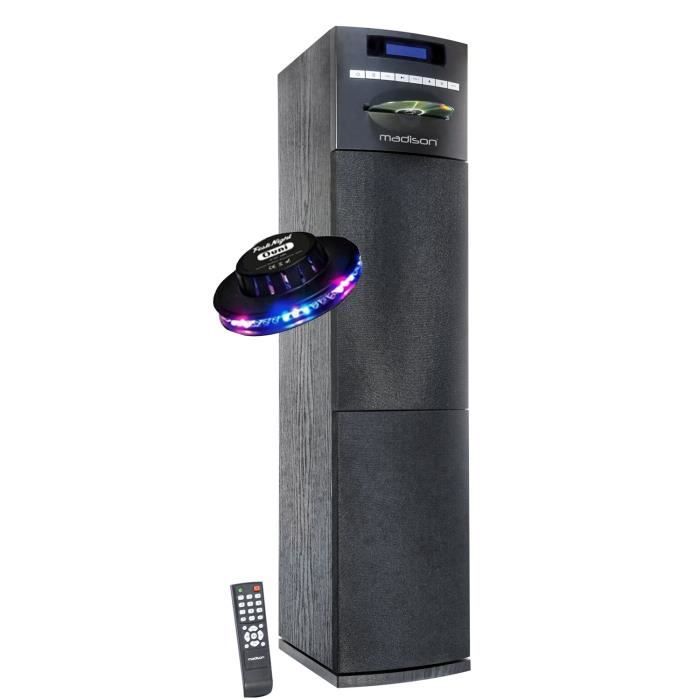 Tour de son Madison CENTER250-PLUS multimedia amplifiée 200W avec USB, Lecteur CD, Radio FM, DAB+, Bluetooth, Lumière Ovni