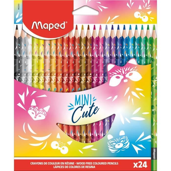 Maped - Crayons de Couleur Collection Mini Cute - 24 Crayons de Coloriage Trop Mignons - Couleurs Vives et Mine Résistante