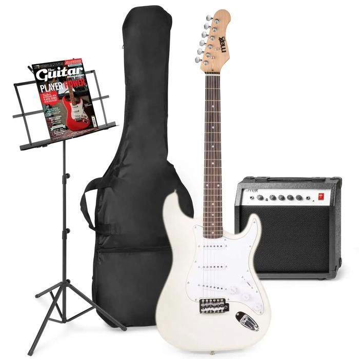 Découvrez la Guitare Électrique MAX Blanche : Le Set Complet pour Guitaristes en Herbe