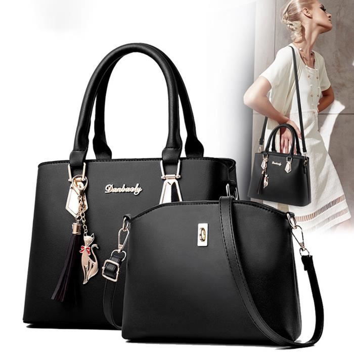 Sac à Main + Petit Sac Bandoulière- Cuir Synthétique - Noir- Femme - Achat  / Vente Sac à Main Femme Sac Bandou - Cdiscount