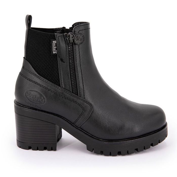 Bottines noires a talon crantees zip sur le cote elastiquees en arriere Femme DOCKERS BY GERLI Noir Cdiscount Chaussures